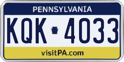 PA license plate KQK4033