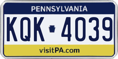PA license plate KQK4039