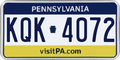 PA license plate KQK4072