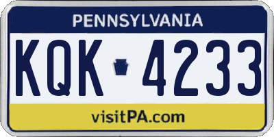 PA license plate KQK4233