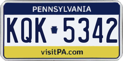 PA license plate KQK5342
