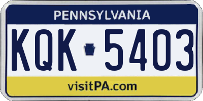 PA license plate KQK5403