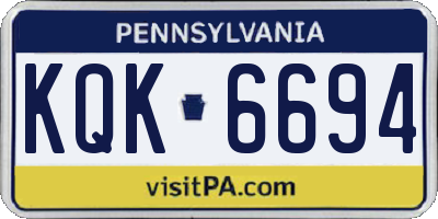 PA license plate KQK6694