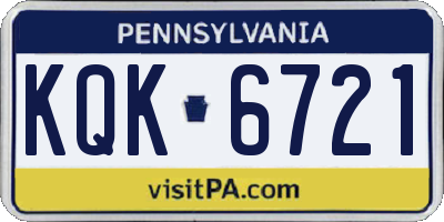 PA license plate KQK6721