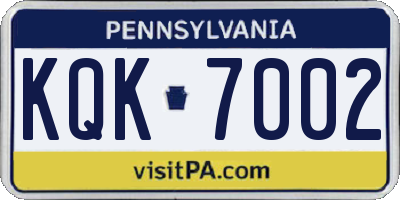 PA license plate KQK7002