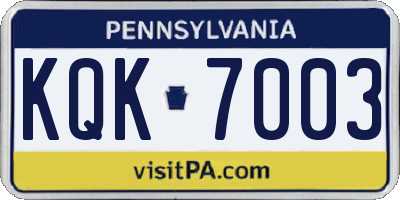 PA license plate KQK7003