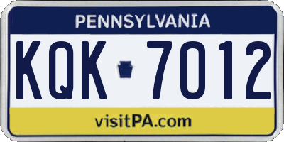 PA license plate KQK7012