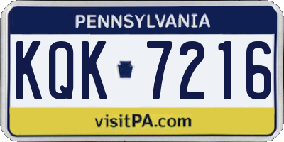 PA license plate KQK7216