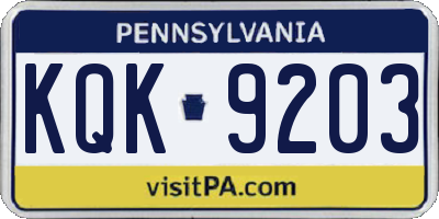 PA license plate KQK9203