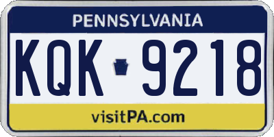 PA license plate KQK9218