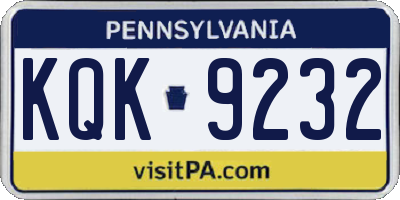 PA license plate KQK9232