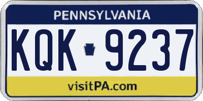 PA license plate KQK9237
