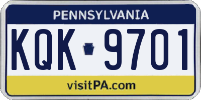 PA license plate KQK9701