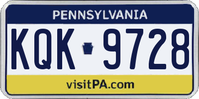 PA license plate KQK9728