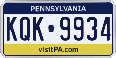 PA license plate KQK9934