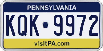 PA license plate KQK9972