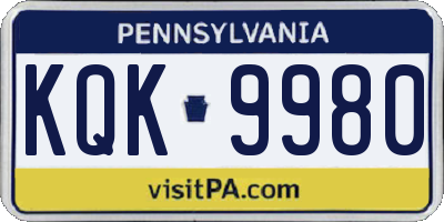 PA license plate KQK9980