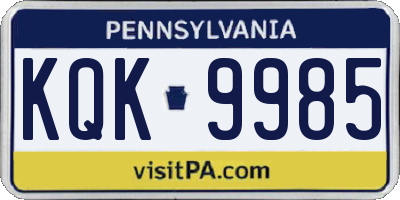 PA license plate KQK9985