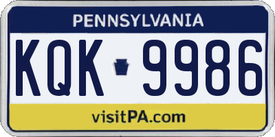 PA license plate KQK9986