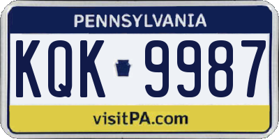 PA license plate KQK9987