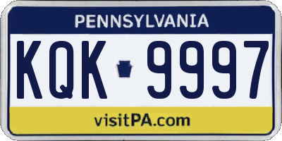 PA license plate KQK9997