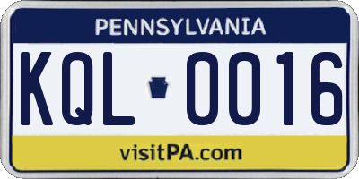 PA license plate KQL0016