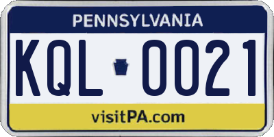 PA license plate KQL0021