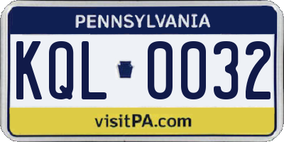 PA license plate KQL0032