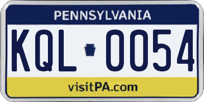 PA license plate KQL0054
