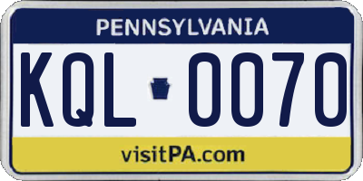 PA license plate KQL0070