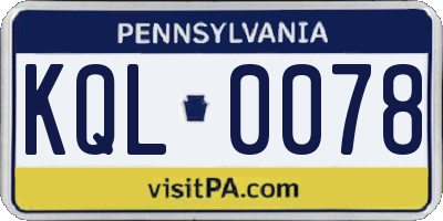 PA license plate KQL0078