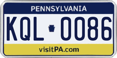 PA license plate KQL0086