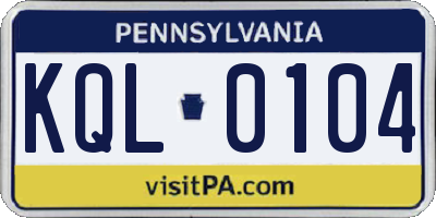 PA license plate KQL0104