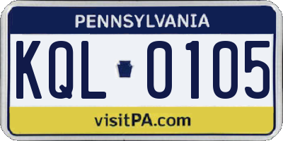 PA license plate KQL0105