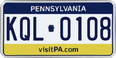 PA license plate KQL0108