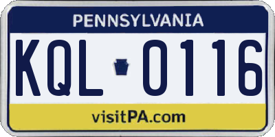 PA license plate KQL0116
