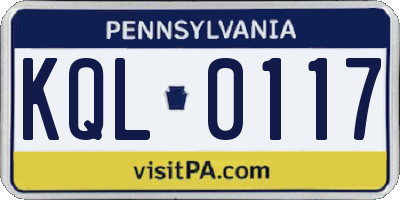 PA license plate KQL0117