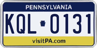 PA license plate KQL0131