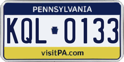 PA license plate KQL0133