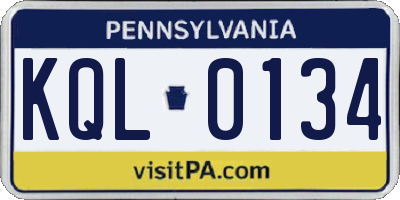 PA license plate KQL0134