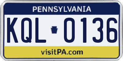 PA license plate KQL0136