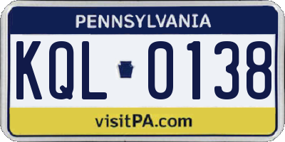 PA license plate KQL0138
