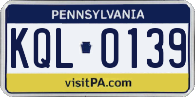 PA license plate KQL0139