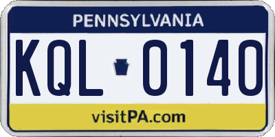 PA license plate KQL0140