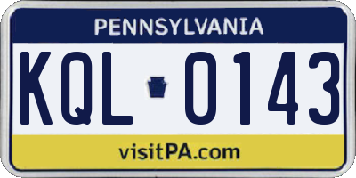 PA license plate KQL0143
