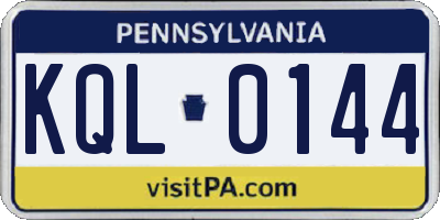 PA license plate KQL0144