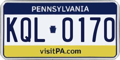 PA license plate KQL0170