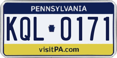 PA license plate KQL0171