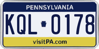PA license plate KQL0178