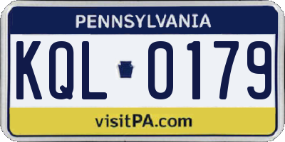 PA license plate KQL0179